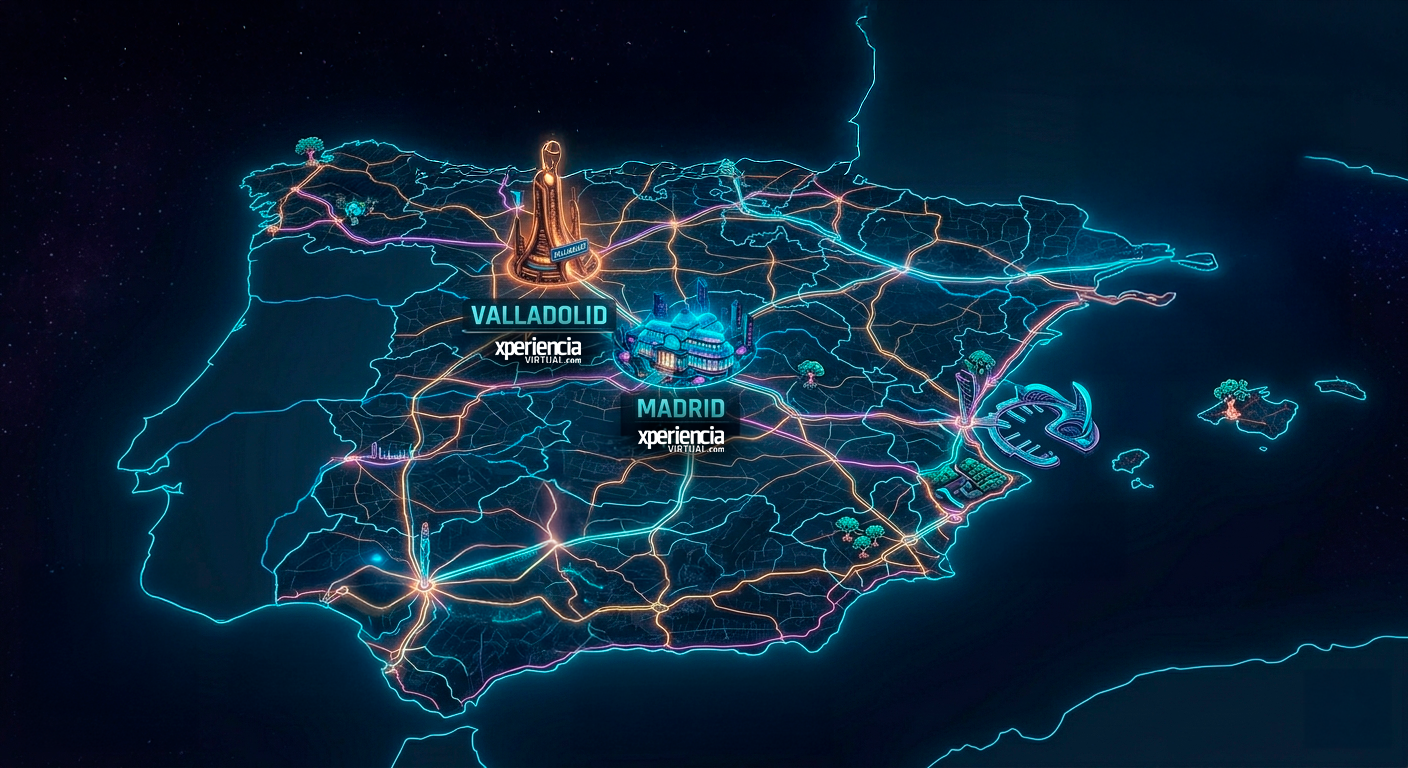 Mapa de España con sede en Valladolid y Madrid